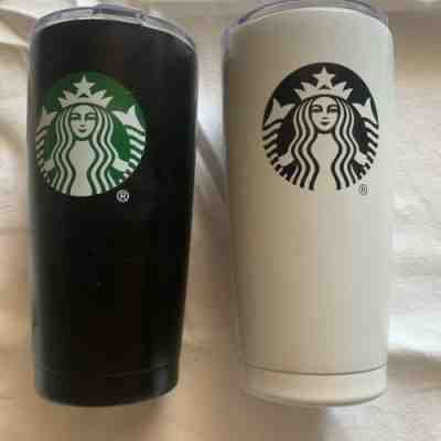 Starbucks Tumblers To Go Set Of 2 20 oz Stainless Steel Black White Look New! - Sold on eBay Oct, 28th 2019 for $29.99