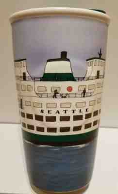 STARBUCKS Double Wall SEATTLE Ceramic Travel Tumbler 12oz w/ Green Plastic Lid - Sold on eBay Oct, 28th 2019 for $50.00