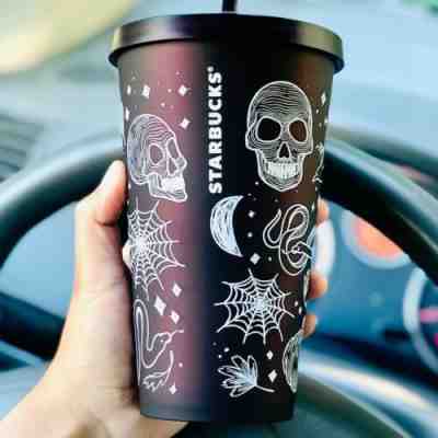 New Rare Starbucks Halloween 2019 Skull 16 Oz Tumbler Cup Purple/Black Web - Sold on eBay Oct, 28th 2019 for $44.00