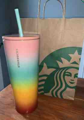 NEW STARBUCKS Tumbler CUP RAINBOW STAINLESS STEEL VENTI Reusable 24oz 2019 Straw - Sold on eBay Oct, 28th 2019 for $44.00