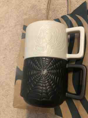 Starbucks 2019 Halloween Ceramic Mug Set of 2 Mugs Spiderweb Black Skull White - Sold on eBay Oct, 28th 2019 for $22.00