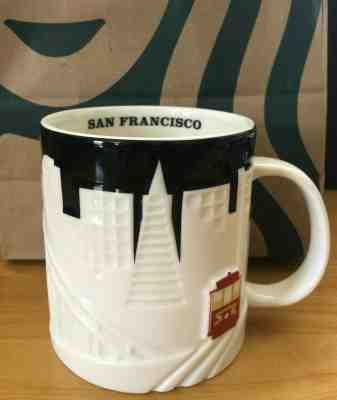 Starbucks San Francisco City Relief Coffee Mug Black White Cable Car 18 oz. Mint - Sold on eBay Oct, 28th 2019 for $30.99