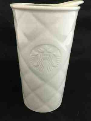 2012 Starbucks Quilted White Mermaid Siren Logo Ceramic 10 Oz Coffee Travel Mug - Sold on eBay Oct, 28th 2019 for $22.39