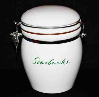 Starbucks White Ceramic Coffee Canister tea sealed jar vintage w/ Green Script - Sold on eBay Oct, 28th 2019 for $24.47