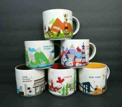 Set of 6 Starbucks YOU ARE HERE Mugs New York Canada Pike Place Tennessee NC Cup - Sold on eBay Oct, 28th 2019 for $65.21