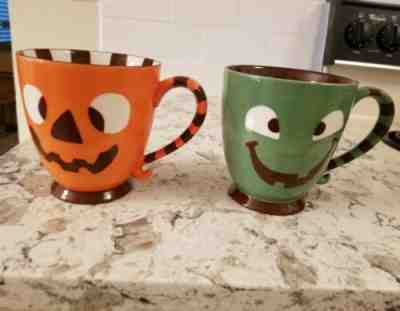 Starbucks Green Orange Jack-O-Lantern Monster Coffee Mugs  Halloween 2007 18oz - Sold on eBay Oct, 28th 2019 for $39.99