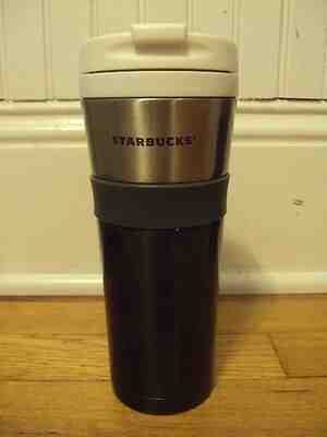 STARBUCKS STAINLESS & CHARCOL GRAY 16 FL OZ / 473 ML 2011 TUMBLER WHITE TOP NICE - Sold on eBay Oct, 28th 2019 for $24.00