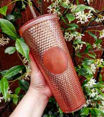 Starbucks Acrylic Iridescent Rose Gold Pink Studded Rainbow Cold Cup Tumbler - Sold on eBay Oct, 27th 2019 for $69.99