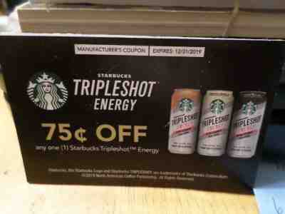 40 coupons Starbucks Tripleshot Energy - 75 cents off 1 can - exp 12/31/2019  - Sold on eBay Oct, 27th 2019 for $16.99