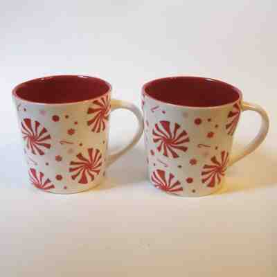 2 Starbucks Holiday 2007 16 Oz Christmas Coffee Mugs Raised Peppermint Candy - Sold on eBay Oct, 27th 2019 for $23.95