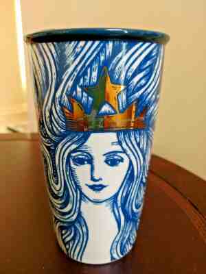 Starbucks 2016 Siren Mermaid Anniversary Blue Gold Crown 12oz Coffee Tumbler Mug - Sold on eBay Oct, 27th 2019 for $55.00