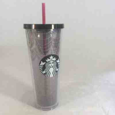 Starbucks Fall Halloween 2019 Black Silver Glitter Spider Web Tumbler Limited Ed - Sold on eBay Oct, 27th 2019 for $32.00