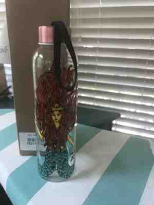 Starbucks 2017 Siren Glass Water Bottle Flowing Hair Blue Mermaid Gold Crown - Sold on eBay Oct, 27th 2019 for $30.00