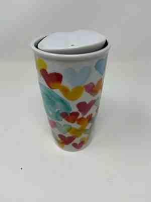 Starbucks 2015 Watercolor Hearts Ceramic Travel Mug Tumbler 10 oz Coffee Cup - Sold on eBay Oct, 27th 2019 for $18.99
