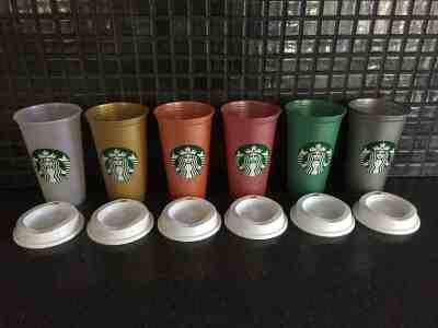 STARBUCKS REUSABLE CUPS Lot of 6 with lids 16 oz - LIMITED EDITION Holiday 2018 - Sold on eBay Oct, 27th 2019 for $20.55