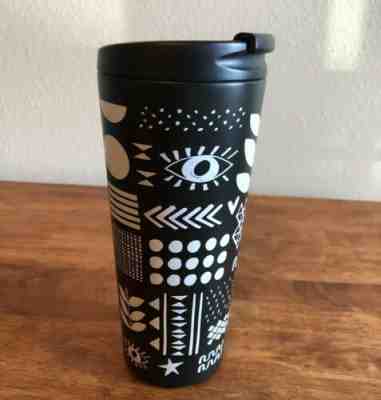 Starbucks Black Metal Travel Tumbler 2017 White Print Eye Leaves 16 Ounces  EUC - Sold on eBay Oct, 27th 2019 for $17.99