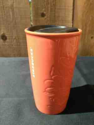 Starbucks 2019 Orange Embossed Floral Ceramic Travel Mug Tumbler *NEW* - Sold on eBay Oct, 27th 2019 for $21.95