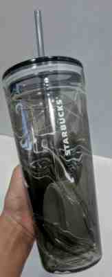 STARBUCKS Black & White MARBLE Swirl 20 oz CUP Double Wall GLASS TUMBLER NEW - Sold on eBay Oct, 26th 2019 for $84.79