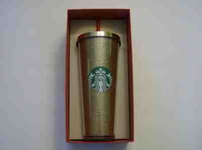 NIB** Starbucks 2048 Gold Glitter Sparkle Cold Tumbler Cup* 24 oz* NEW IN BOX - Sold on eBay Oct, 26th 2019 for $29.95
