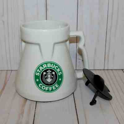 Starbucks Ceramic Travel Coffee Mug w/ Lid White Green Mermaid Logo Wide Bottom - Sold on eBay Oct, 26th 2019 for $21.95