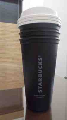 3 Starbucks Reusable Stackable Plastic Coffee Cups 16oz Tumblers Matte Black New - Sold on eBay Oct, 26th 2019 for $19.99