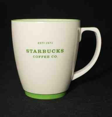 Starbucks Coffee 2007 White Abbey Green Trim Lettering Large Mug Tea Cup 18 oz - Sold on eBay Oct, 26th 2019 for $29.95