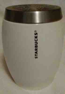2011 Starbucks white coffee canister stainless steel lid  - Sold on eBay Oct, 26th 2019 for $25.00