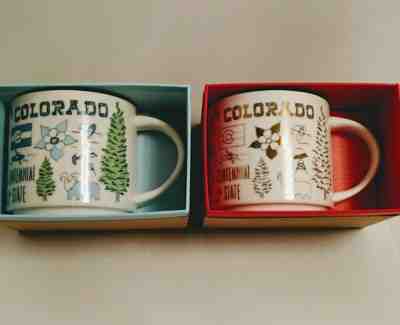 2-Starbucks Colorado Been There Mugs Gold and Red/  Blue on Blue - Sold on eBay Oct, 26th 2019 for $39.00