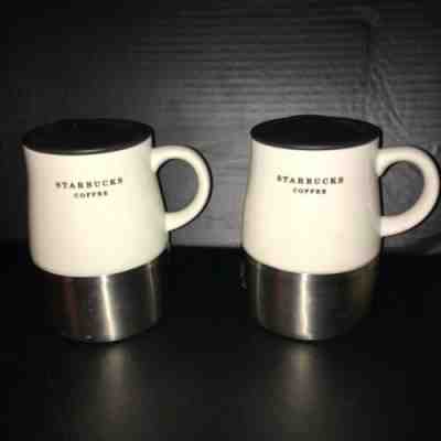Two Starbucks Coffee Est 1971 2006 Ceramic Stainless Steel 14 oz Travel Mug Lid - Sold on eBay Oct, 26th 2019 for $49.99
