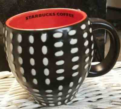 Starbucks Coffee Mug 2008 Black and White Dots Red Inside - Sold on eBay Oct, 25th 2019 for $15.00