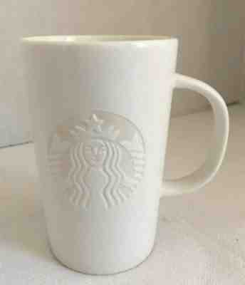 Rare White Starbucks Mug Cup White On White Embossed Siren Logo 2014 Mug 12 Oz - Sold on eBay Oct, 25th 2019 for $16.00