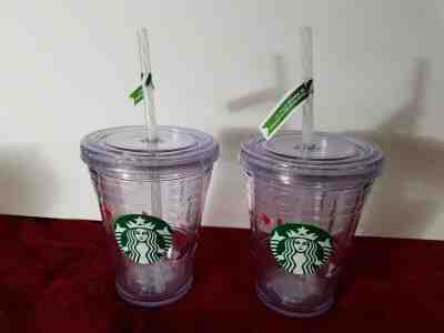 Starbucks Holiday 2011 Set/2 Clear Cold To Go Cup 12 oz Double wall HTF/NEW - Sold on eBay Oct, 25th 2019 for $25.00