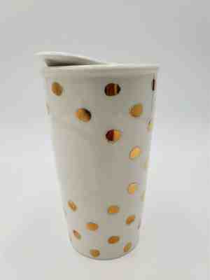 Starbucks Ceramic 2014 Gold Polka Dot Collection Travel Mug Tumbler w Lid 10 oz - Sold on eBay Oct, 25th 2019 for $19.99