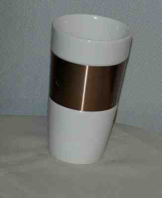 2012 Starbucks Ceramic Tumbler Travel Mug Bronze Copper Band 10 Oz. EUC - Sold on eBay Oct, 25th 2019 for $18.99
