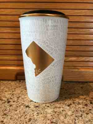 Starbucks Washington DC Tumbler Ceramic Travel Mug Gold Rim 2017