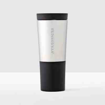 STARBUCKS SHINY SILVER & BLACK STAINLESS STEEL TUMBLER 12  Oz Double Wall - Sold on eBay Oct, 25th 2019 for $44.99
