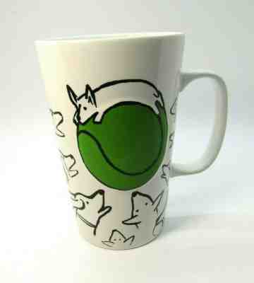 Starbucks Coffee Mug 2015 Dogs Tennis Ball White Green Raised Dot 16 oz Cup - Sold on eBay Oct, 25th 2019 for $15.19