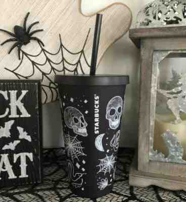NEW RARE Starbucks Halloween 2019 Skull 16 Oz Tumbler Cup Purple & Black Web - Sold on eBay Oct, 24th 2019 for $44.00