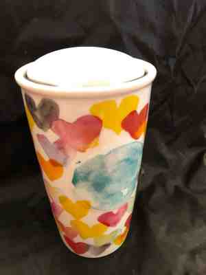 Starbucks 2015 Watercolor Hearts Ceramic Travel Mug Tumbler 10 oz Coffee Cup HTF - Sold on eBay Oct, 24th 2019 for $20.99