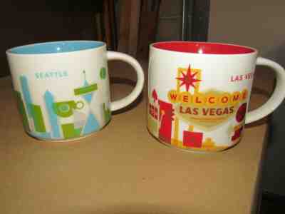  (2)14 oz. STARBUCKS Mugs Seattle and Las Vegas "You Are Here" Used - Great Cond - Sold on eBay Oct, 24th 2019 for $20.00