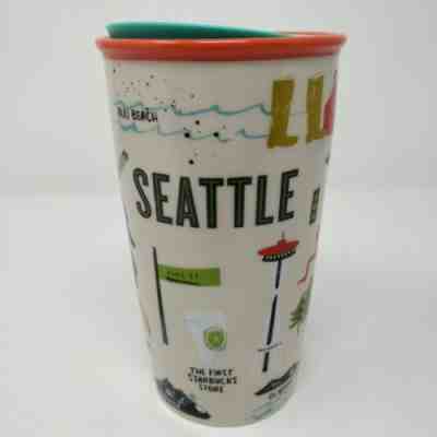 Starbucks 2017 Seattle Ceramic Travel Tumbler 12 Fl Oz. w/ Lid Neighborhood Icon - Sold on eBay Oct, 24th 2019 for $32.00