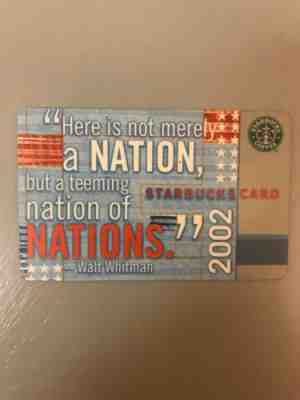 STARBUCKS 2002 Super Rare Nations Walt Whitman Gift Card USED *Zero Balance* - Sold on eBay Oct, 24th 2019 for $47.00