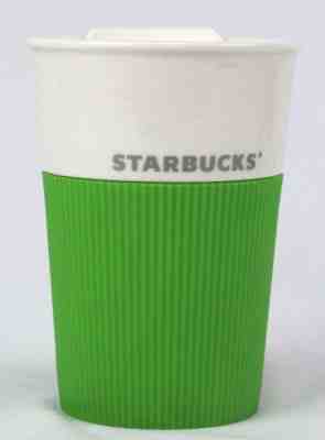 Starbucks 8oz Coffee Mug Tumbler White Ceramic with Green Rubber Grip & Lid - Sold on eBay Oct, 23rd 2019 for $29.88