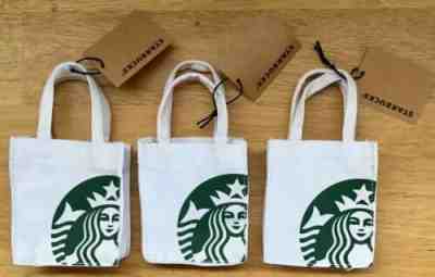 3 NWT Starbucks White Mini Canvas Tote Bag Set, Gift Card Holders Brand New Lot - Sold on eBay Oct, 23rd 2019 for $19.99