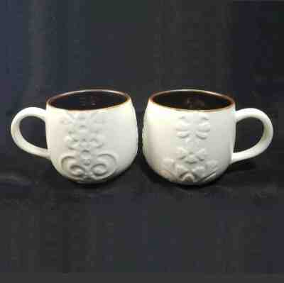 2 Starbucks Coffee 2013 Casi Cielo White Embossed Floral Ceramic Cups Mugs 12 oz - Sold on eBay Oct, 23rd 2019 for $33.95