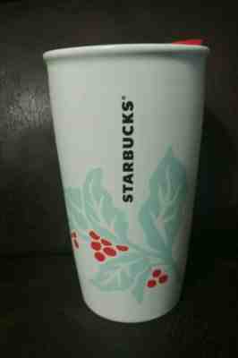 NEW Starbucks Coffee Berry Ceramic white Travel Tumbler Cup 12 Oz Holiday 2018 - Sold on eBay Oct, 23rd 2019 for $24.99