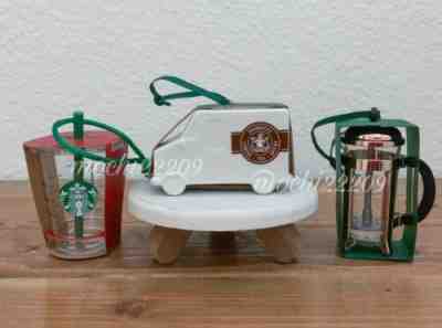 Set of 3 Starbucks 2014 Christmas Ornaments Truck  Coffee Press, Cold Cup - Sold on eBay Oct, 23rd 2019 for $20.00