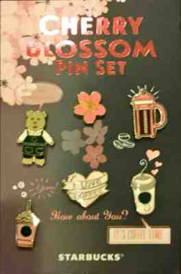 2018 Starbucks Hong Kong Pink Sakura / Cherry Blossom Bear Set of 6 Pin -No Card - Sold on eBay Oct, 23rd 2019 for $42.99