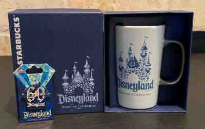 NEW DISNEYLAND 60TH ANNIVERSARY DIAMOND COLLECTION STARBUCKS MUG & MICKEY PIN - Sold on eBay Oct, 23rd 2019 for $34.99