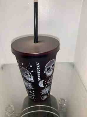 2019 Starbucks Halloween Skulls Fall Cold Cup Tumbler Black Purple 16 oz - Sold on eBay Oct, 23rd 2019 for $37.00
